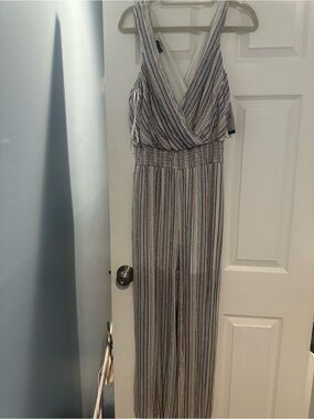 BCX Multicolor Vertical-Stripe Sleeveless V-Neck Jumpsuit